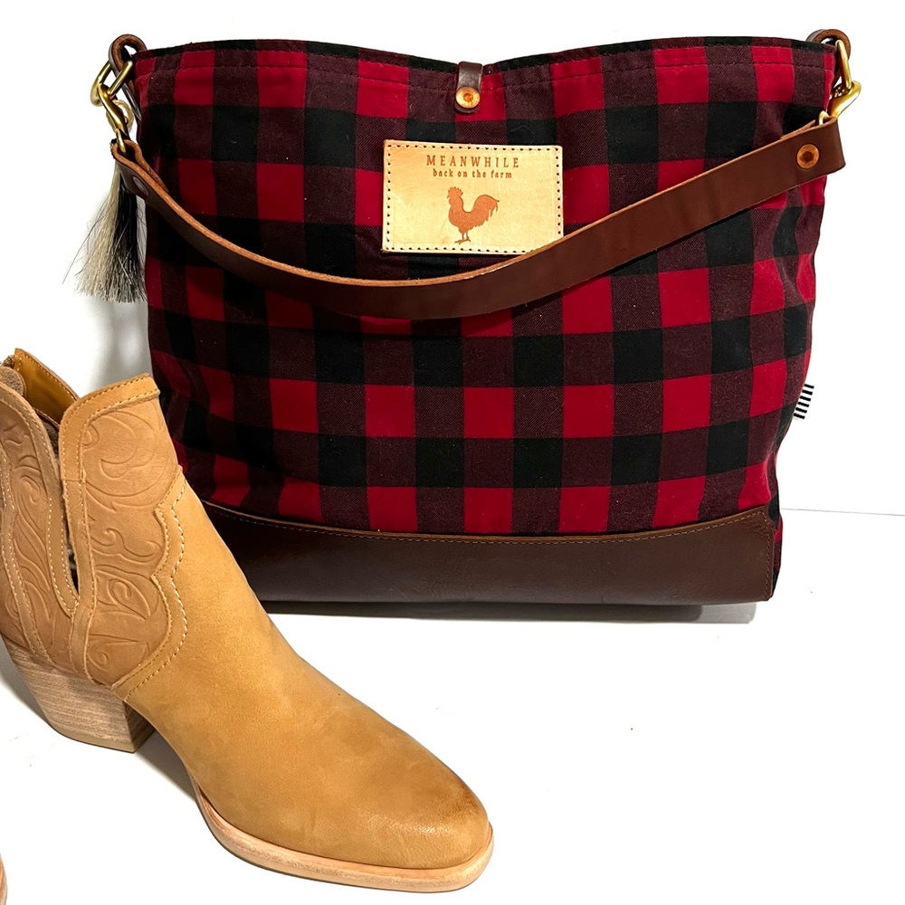 Meanwhile Back on the Farm Buffalo Check Canvas Tote Bag